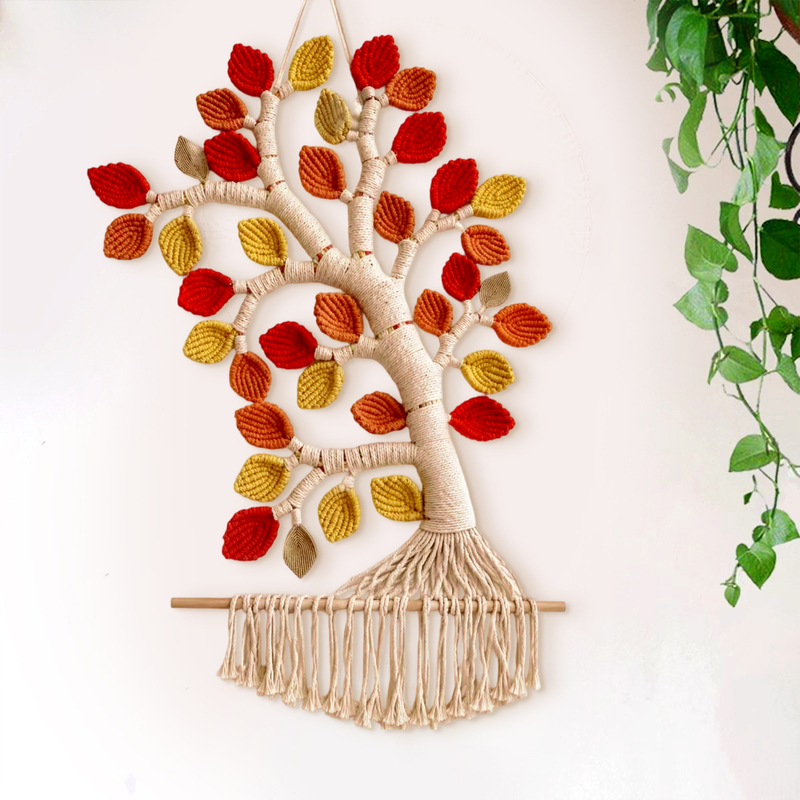 Hand-Woven Money Tree Tapestry Decoration with Leaf Tassels, Tree of Life Wall Hanging for Entryway, Living Room, and Home Decor