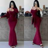 Сексуальная длинная юбка, лонгслив, кардиган, комплект, с акцентом на бедрах, крой «рыбий хвост», эффект подтяжки