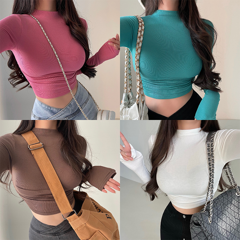 Younggirlday Pure Desire Sexy Slim Fit High-Neck Short Crop Top Long-Sleeve T-Shirt Younggirlday Pure Desire Sexy Slim Fit High-Neck Short Crop Top Long-Sleeve T-Shirt