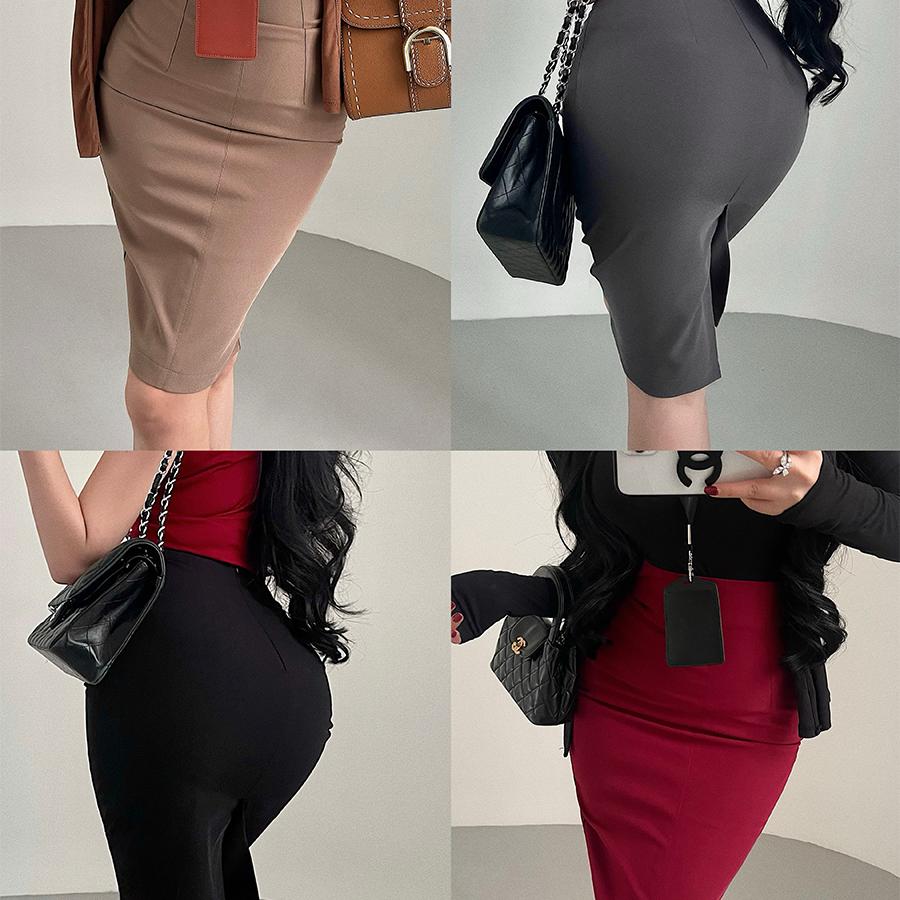 【オールシーズン着用可能】韓国風ピュアセクシーOLハイウエストタイトスリミングバックスリットミディアムヒップスカート