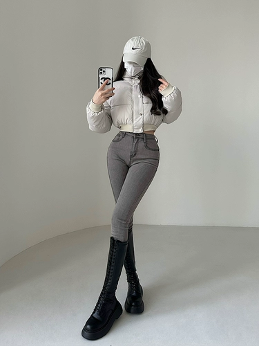 YoungGirlDay, модное теплое пальто для девочек с воротником-стойкой на молнии и эластичной резинкой на талии, короткое хлопковое пальто для женщин