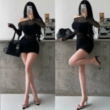YoungGirlDay чистое желание сексуальное однотонное воротник с наклонными плечами тонкое плиссированное сетчатое платье, закрывающее бедра, короткая юбка