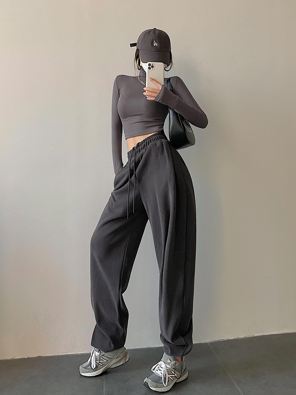 Younggirlday European and American Style High-Waisted Loose Slimming Drawstring Jogger Pants with Fleece Lining and Thickened Casual Sports Sweatpants Younggirlday European and American Style High-Waisted Loose Slimming Drawstring Jogger Pants with Fleece Lining and Thickened Casual Sports Sweatpants