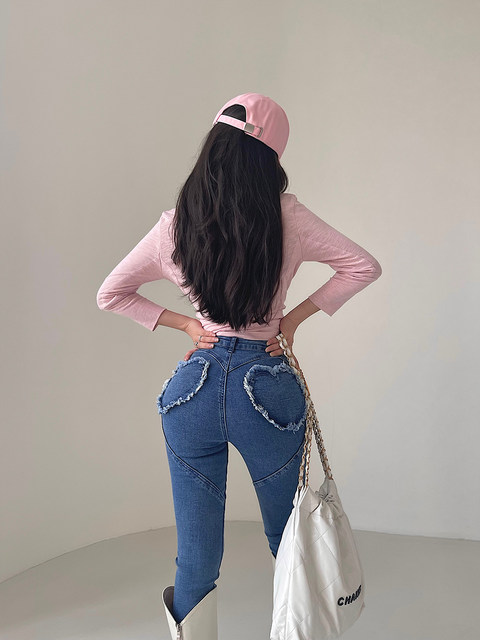 YoungGirlDay Europe and the United States sexy high waist buttocks tight-fitting thin elastic peach buttocks small feet pencil jeans