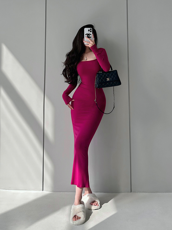 Younggirlday Pure Desire Style Sexy U-Neck Slim Fit Long-Sleeve Bodycon Fishtail Dress Long Skirt Younggirlday Pure Desire Style Sexy U-Neck Slim Fit Long-Sleeve Bodycon Fishtail Dress Long Skirt