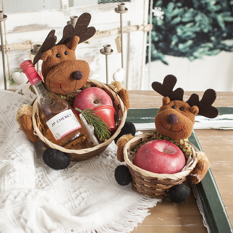 2019 New Ping An Fruit Box Decoration Santa Candy Box Decoration Snowman Bamboo Fabric Storage Basket