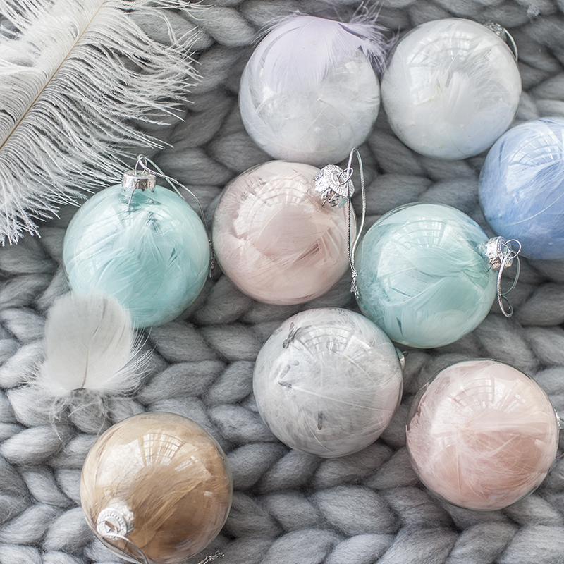 2018 Christmas decorations High end hand blown glass Christmas balls Macarons natural feather decorations
