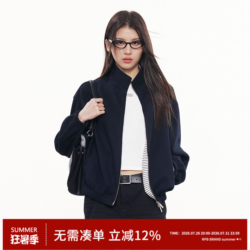 Rpb Brand Old Money Style Retro Stand Collar Short Jacket Women's Loose Bomber Jacket Cool Casual Style Top