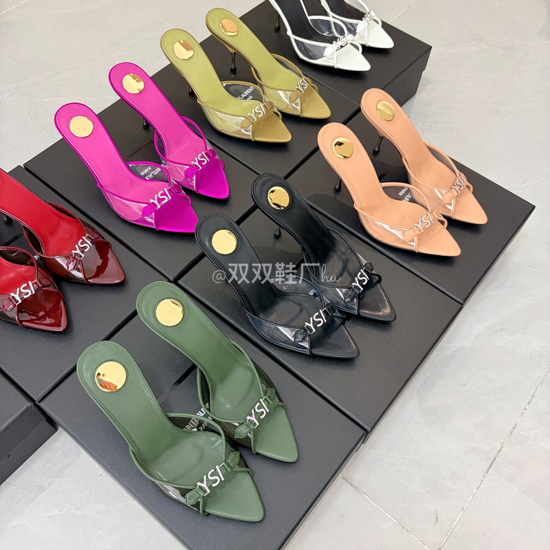 European and American 2026 Summer New Style Genuine Leather Stiletto High-Heeled Mules with Metal Decoration, Open-Toe Fashion Women's Shoes for Outdoor Wear, Sexy