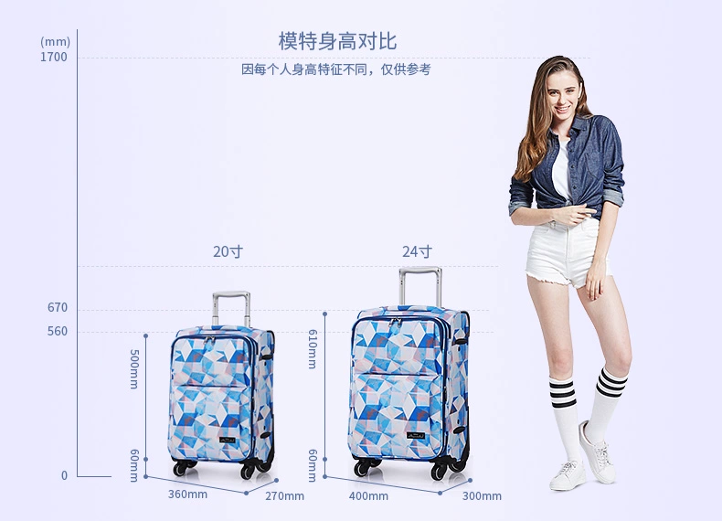 Mixi in vali vali vali phổ bánh xe sinh viên hộp vải nam nhỏ vali tươi nữ 20 24 inch vali samsonite