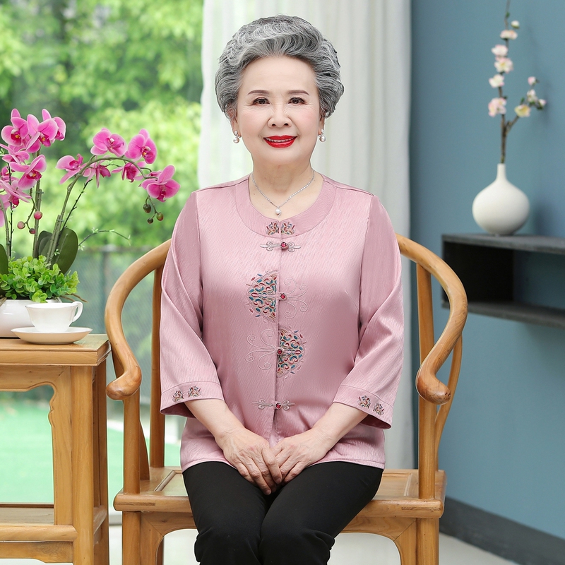 Grandma's Summer Clothes 2026 New Style Middle-Aged and Elderly Women's Summer Shirt Short-Sleeved Suit Large Size Red Top Mother's Clothing