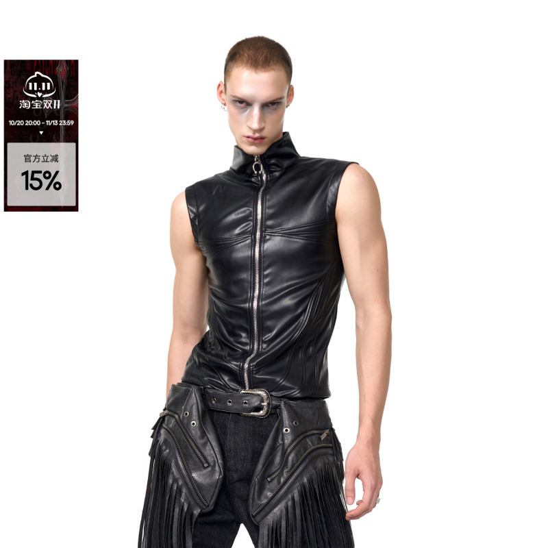 See Black Tight-Fitting Pu Leather Vest Jacket for Men, Autumn Niche Stand-Up Collar Zipper Sleeveless Vest Biker Jacket See Black Tight-Fitting Pu Leather Vest Jacket for Men, Autumn Niche Stand-Up Collar Zipper Sleeveless Vest Biker Jacket