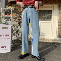 European and American High Street Vibe Pants Spring Autumn Tide Brands Fried Street Retro Made Old Washed Graffiti Jeans Boys Straight Pants