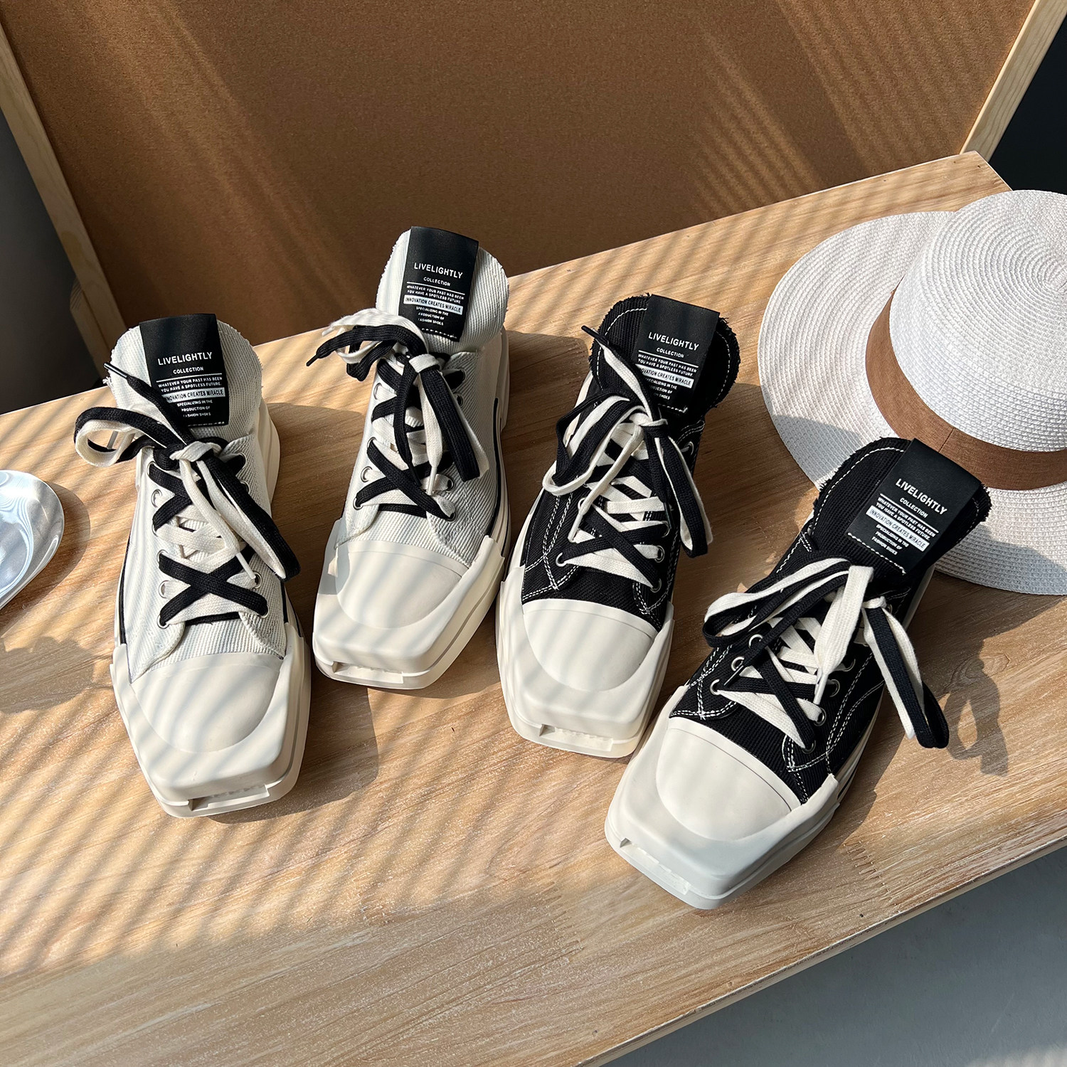 Trendy brand ruffian handsome fried street men's shoes high-end niche square toe canvas shoes double shoelace high-top shoes men's skate shoes