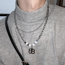 Korean version of mens B letters double-layered necklace hip-hop with light and luxurious chain personality 100 lap dream beads sweater chain