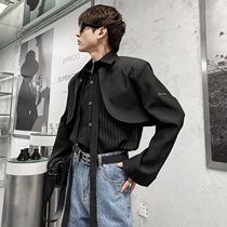 High level Sensation Fried Street Black Fake Two Shirts Spring New small crowddesign Sensation Tidal Male ruffes Handsome Tie Shirt