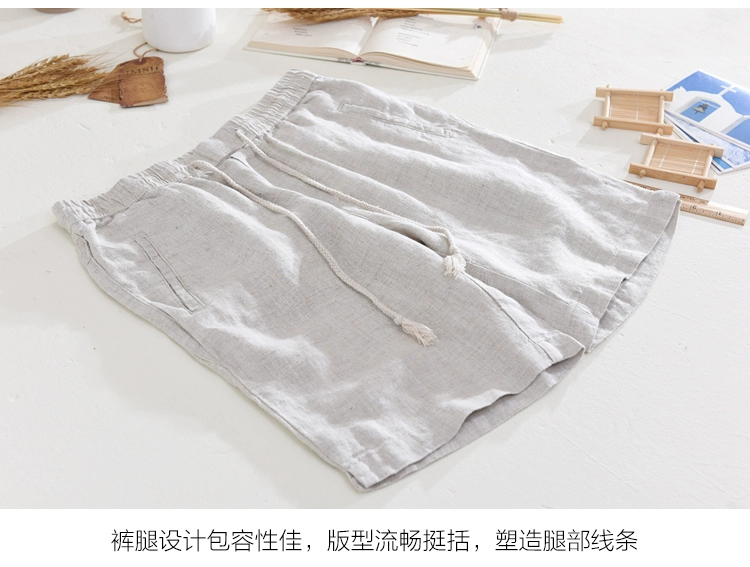 Trắng bãi biển ống thẳng vải thoáng khí quần short nam đàn hồi eo mùa hè thường lỏng cotton lanh năm điểm quần - Crop Jeans quần tây