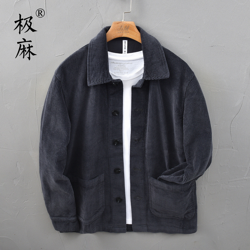 Vintage Basic Versatile Corduroy Long-Sleeve Shirt for Men, Casual Loose Fit, Plus Size, Pure Cotton Shirt Jacket