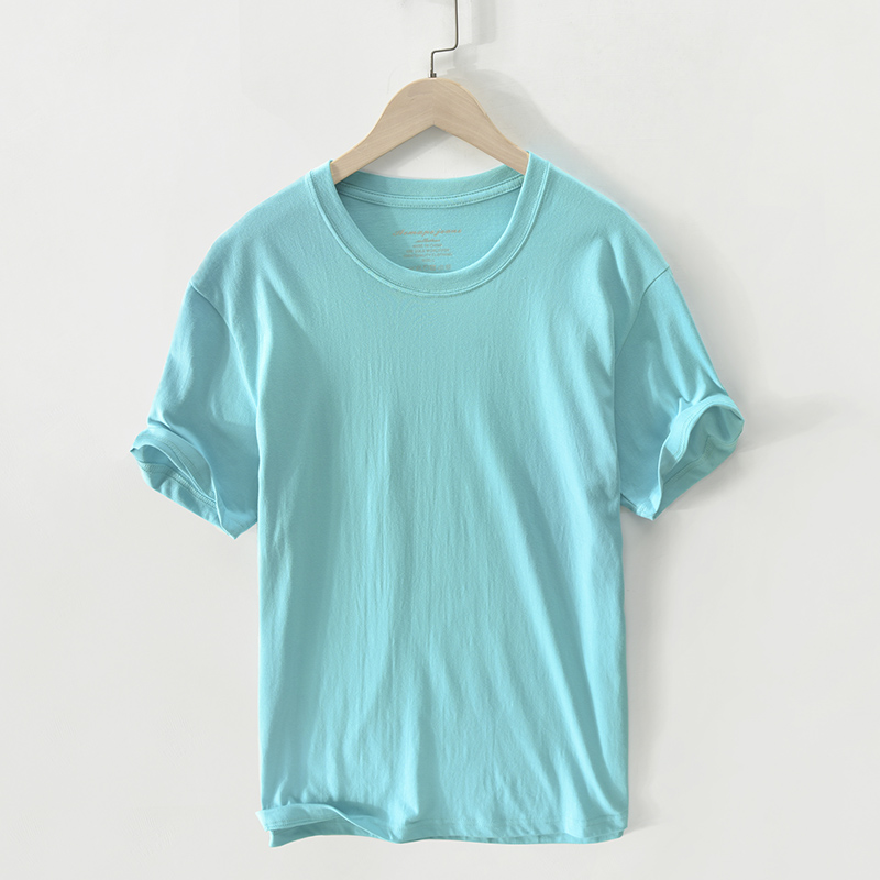 Extremely hemp small fresh round neck basic casual short-sleeved cotton T-shirt men's Japanese summer youth repair body shirt