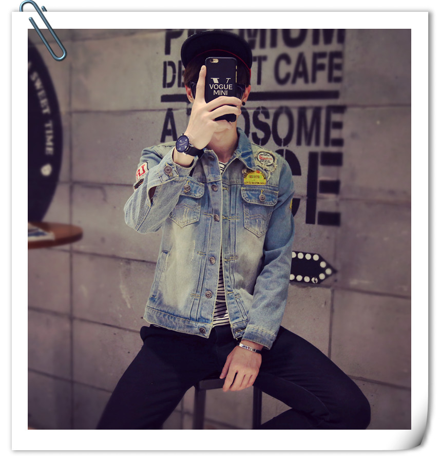 Mùa xuân của Nam Giới Cá Tính Denim Jacket Đẹp Trai Lỗ Áo Khoác Sinh Viên Retro Hàn Quốc Denim Mỏng Tops Xu Hướng