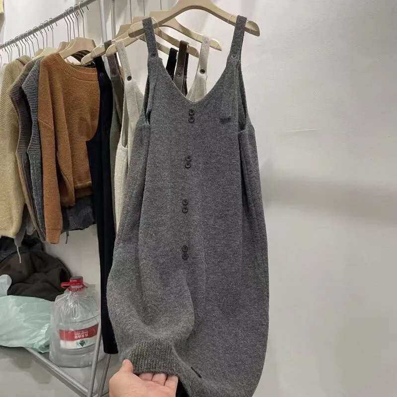 Large Size Sweater Vest Dress, Long Over-The-Knee Knitted Skirt for Women, New Autumn and Winter Korean Style, Lazy and Loose Vest Dress Large Size Sweater Vest Dress, Long Over-The-Knee Knitted Skirt for Women, New Autumn and Winter Korean Style, Lazy and Loose Vest Dress