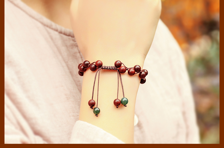 Sakura Fall, một sáng tạo ban đầu, gỗ hồng sắc thùy Ấn Độ, vòng tay dệt, màu đỏ máu gà, không có mắt nâu, chất liệu cũ, vòng đeo tay nữ vòng tay pandora