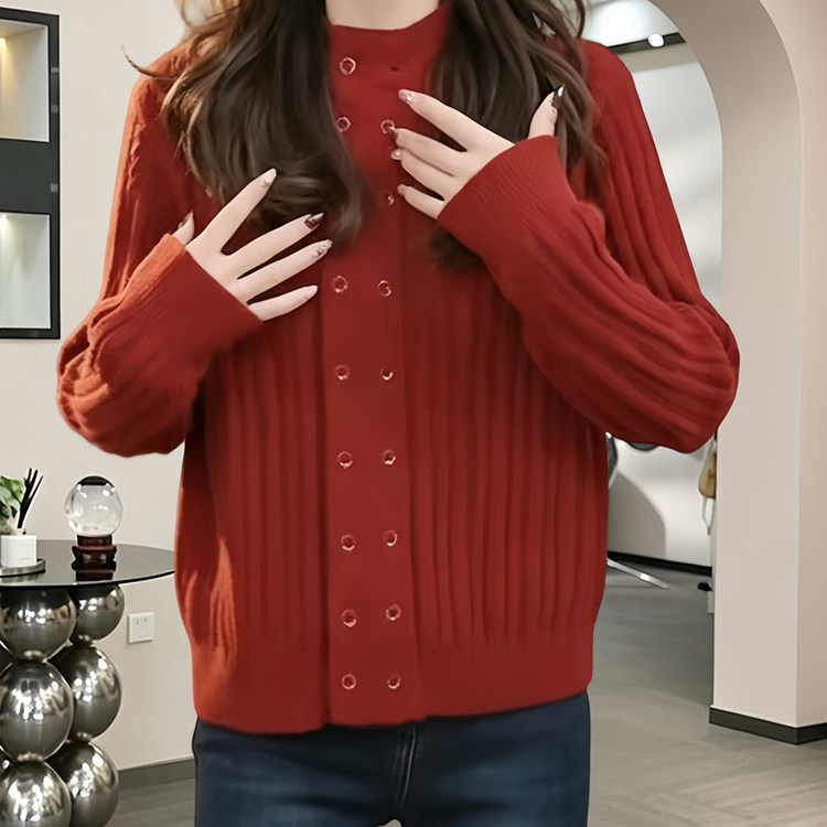 Stylish Korean-Style Loose-Fitting Slimming Double-Breasted Knitted Cardigan for Women, Fashionable and Versatile for Autumn and Winter, Age-Reducing Casual Top Stylish Korean-Style Loose-Fitting Slimming Double-Breasted Knitted Cardigan for Women, Fashionable and Versatile for Autumn and Winter, Age-Reducing Casual Top