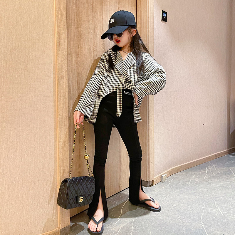 Girl 2022 Spring Dress New Child Design Sensation Online Red Fashion Irregular CUHK Children Plaid Jacket Tide