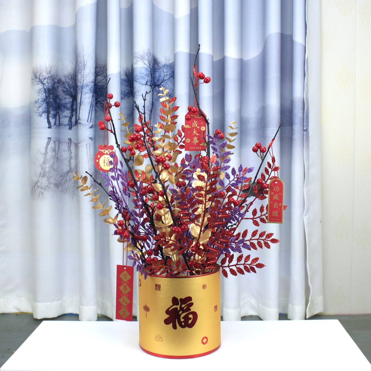 2023 New Year's Hongyun Pendulum Pieces of Foxcong Fat Caiguo Transfer Fruit Spring Festival Festive Fake Flower TV Counter Swing 