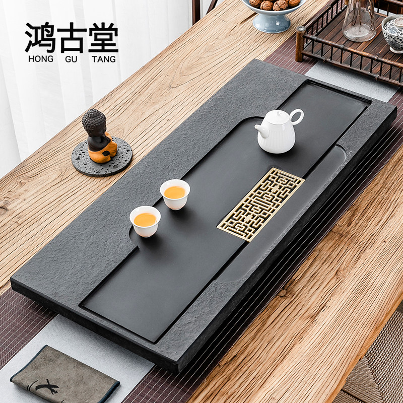 Natural black stone tea tray household simple stone modern light luxury tea table size stone tea sea kung fu tea set