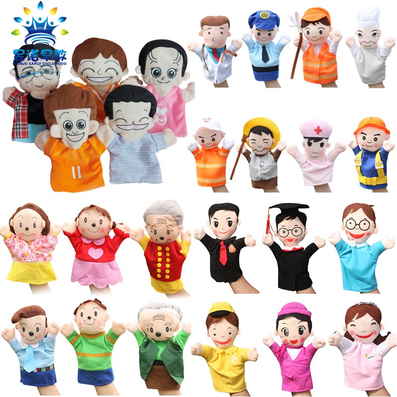 Professional Figures Hand Puppet Children Toys Performance Props Farmers Grandparents Grandparents Hunter Mama Boy Girl Doctor