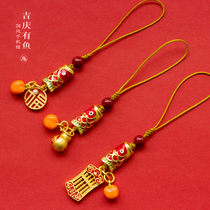 (Good Luck Brocade Carp) Small Gourd Mobile Phone Chain Pendant Trick and simple red Zhu sand brass Abacus Men and women Bag Pendant