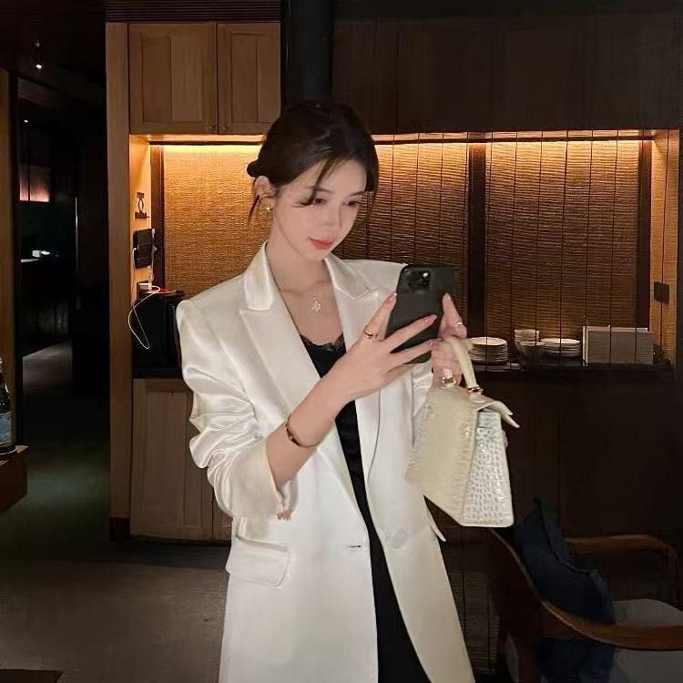 High-End Light Luxury Satin Spring and Summer Blazer, New Fashion Casual Korean Style Loose-Fitting Elegant Suit Jacket