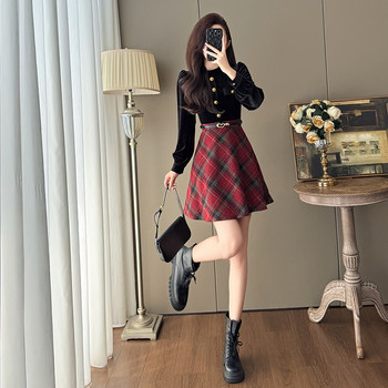 French-Style Socialite Fashion Retro Plaid Skirt for Women, Stylish Petite Age-Reducing Chanel-Style Velvet Dress