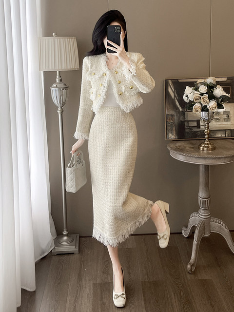 French-Style Rich Girl Style Skirt Two-Piece Set for Women, Autumn and Winter High-End Elegant Short Coat, Chanel-Style Suit Skirt