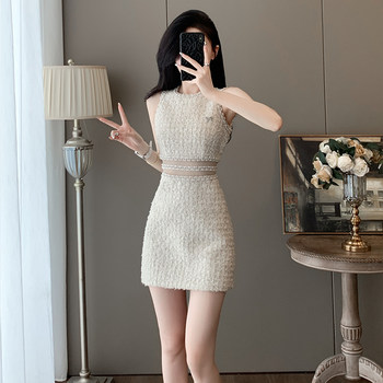 Summer Socialite Elegant French Light Luxury Sleeveless Dress with Exposed Waist, Sexy Little Chanel-Style Dress for Women with a High-End Feel