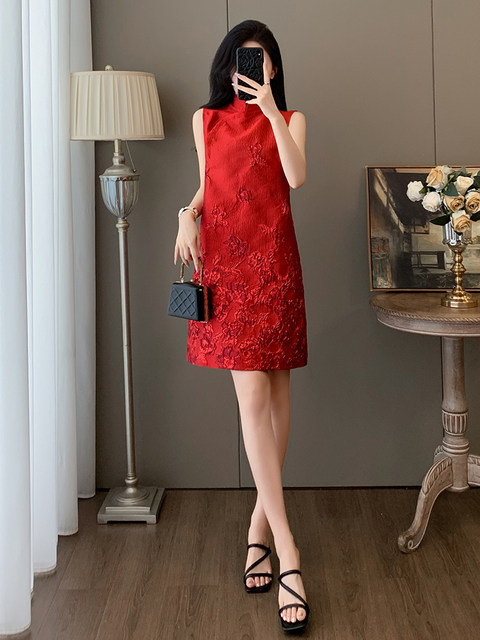 Summer national style new Chinese style sleeveless French heavy jacquard dress women's foreign style light luxury beautiful improved cheongsam dress
