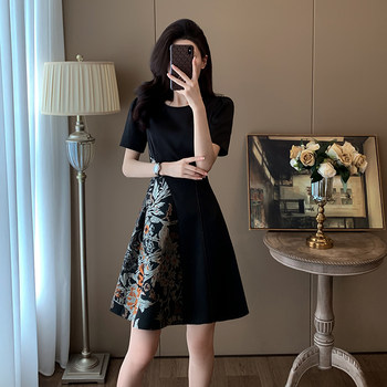 Summer Hepburn-Style Retro Elegant Dress for Women, Short-Sleeved, Waist-Cinching, Slimming, New Chinese Style Dress with a High-End Feel
