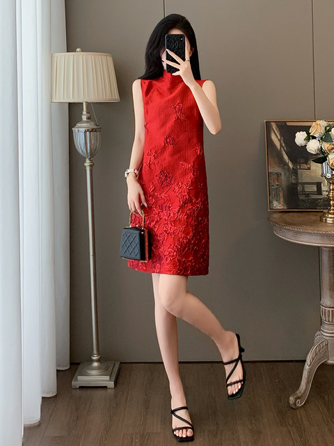 Summer national style new Chinese style sleeveless French heavy jacquard dress women's foreign style light luxury beautiful improved cheongsam dress