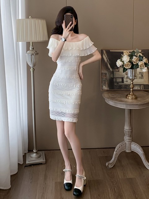 Summer High-End Exquisite Age-Reducing Bodycon Skirt, French-Style Chic One-Shoulder Dress for Women with a Sense of Sophistication