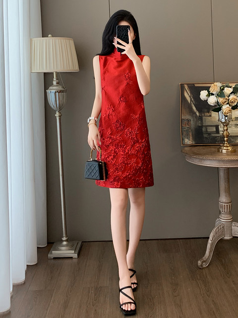 Summer national style new Chinese style sleeveless French heavy jacquard dress women's foreign style light luxury beautiful improved cheongsam dress