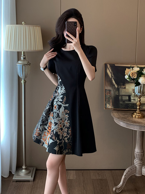 Summer Hepburn style retro temperament skirt women's short-sleeved waist slimming new Chinese style dress high-end
