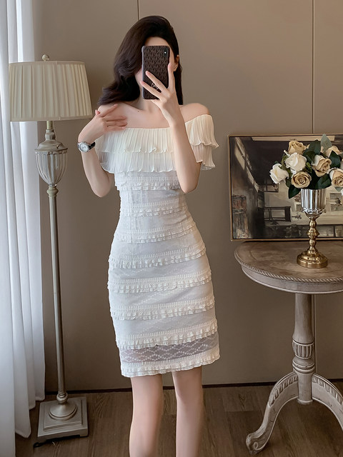 Summer High-End Exquisite Age-Reducing Bodycon Skirt, French-Style Chic One-Shoulder Dress for Women with a Sense of Sophistication