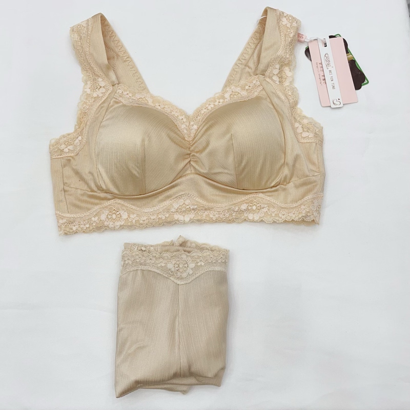 Beiyingting 3001 Set Thin Cup Wireless Smooth Sleep Bra Mid-High Waist Panties Tank Top Bra Women's Underwear