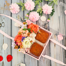 Mid-Autumn Festival Flowers Mooncakes One Box Dessert Baking Packaging Box Gift Box Square Hand Folding Small Flower Box Flower Set