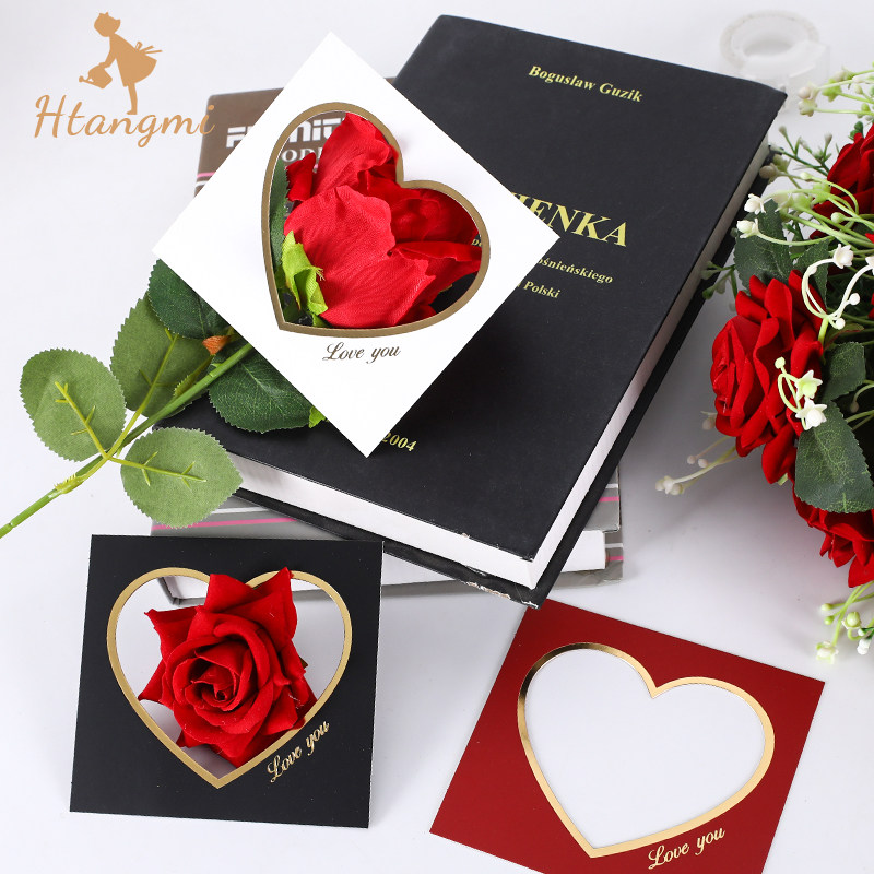 Valentine's Day New Cards Steal Heart Card Table White Blessing Small Card Flowers Bouquet Decorate Diy Material Flower Shop Floral Card