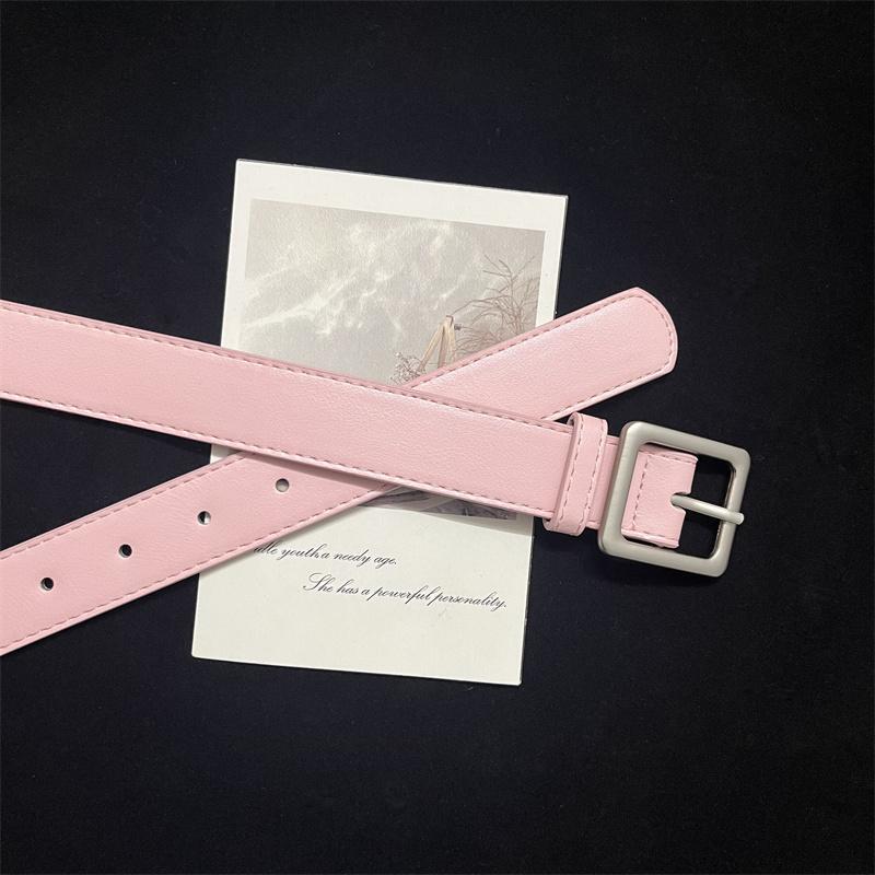 American-Style Pink Belt for Women with Square Buckle, Sweet and Versatile, Suitable for Jeans and Dresses, New Pink Belt for Women