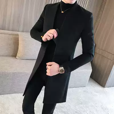 Cang Shi Yishi co-name autumn and winter New trench coat men's long version 2021 Korean version of men's cashmere coat woolen coat