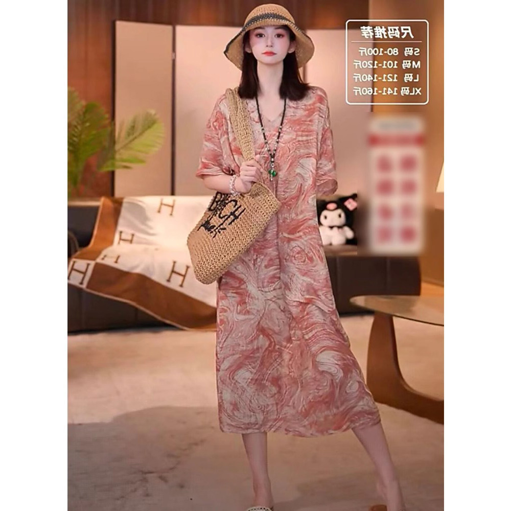洋气度假风宽松腰V领显瘦连衣裙欧洲站2025夏季新款，穿出女神范儿！-汉服连衣裙-淘宝好物网