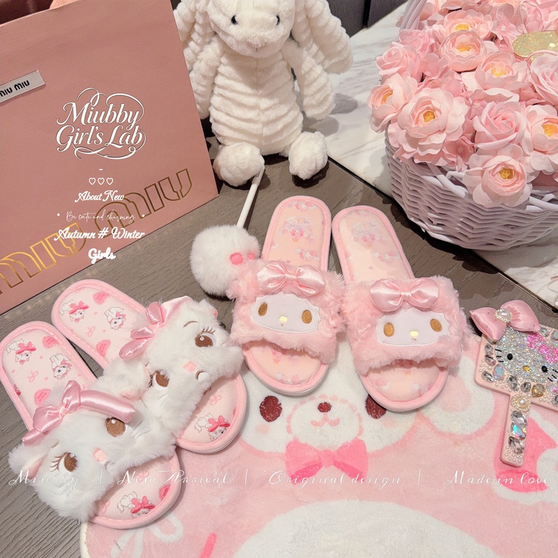 Miubby'Soft and Cute Plush Slippers' Cute Girl Plush Fish Mouth Slippers Little Sheep Little Cat Autumn and Winter Open-Toe Home Cotton Slippers